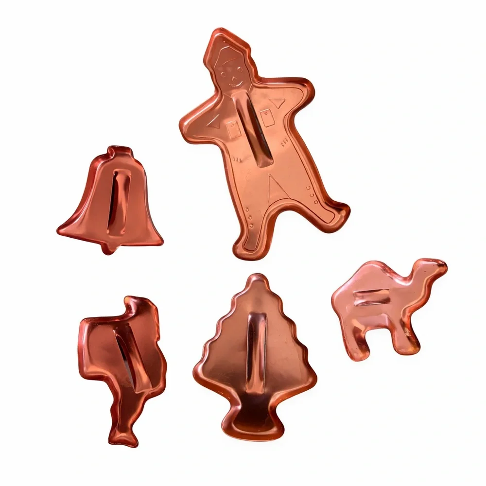 Vintage Copper Christmas Cookie Cutters Set of 5 Gingerbread Man Tree Santa
